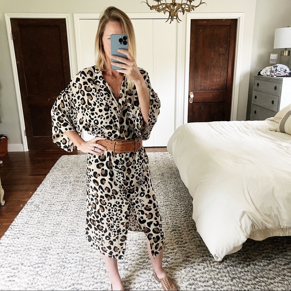 Vintage •Flora Kung • Oversized 100% Silk Leopard Animal Print Dress • Sz 4